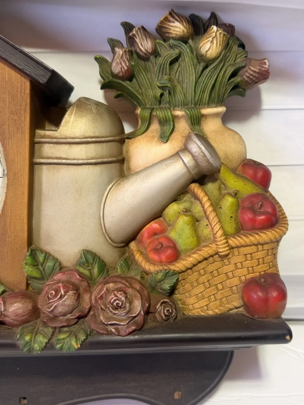 Vintage Eleco Quartz Fruit Flowers Watering Can Plastic Wall Clock